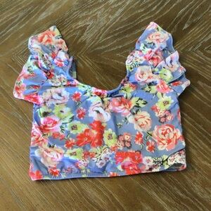 NWOT ISP Dancewear Teen Floral Flutter Sleeve X-back Crop Dance Top Size AS